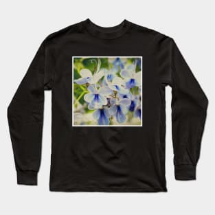 Unique Blue Flower with green leaves nature lovers beautiful photography design Long Sleeve T-Shirt